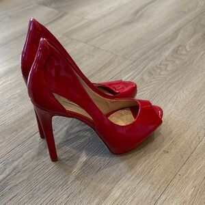 Guess Red Patent Leather Peep-Toe Heels